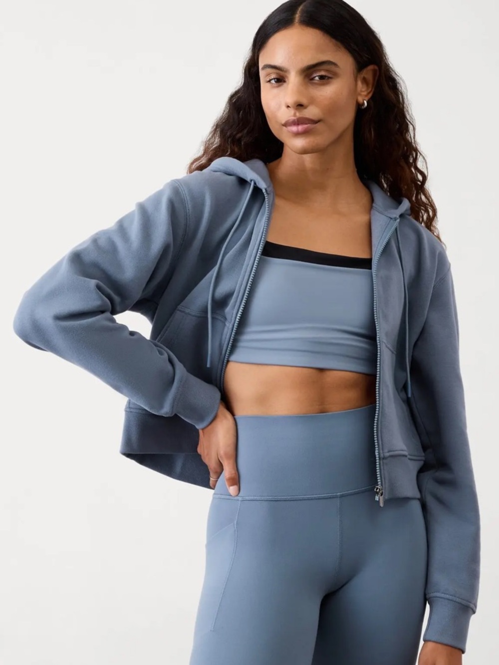Athleta Forever Fleece Full Zip Sweatshirt - Shadow Blue